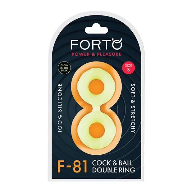 Forto F-81 Liquid Silicone Cock & Ball Double Ring - Glow in the Dark / Small - Cock Ring