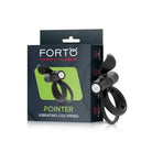 Forto Pointer Rechargeable Silicone Vibrating Dual Cockring with External Stimulator - Black - Cock Ring