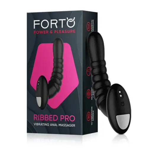 Forto Ribbed Pro Rechargeable Silicone Vibrating Anal Massager - Black - Powered Butt Plug