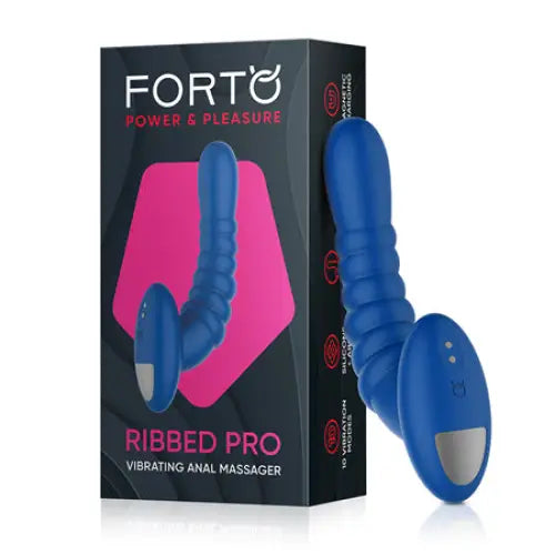 Forto Ribbed Pro Rechargeable Silicone Vibrating Anal Massager - Blue - Powered Butt Plug