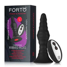 Forto Vibrating Ribbed Plug Rechargeable Remote-Controlled Silicone Anal Plug - Black / Large - Powered Butt Plug