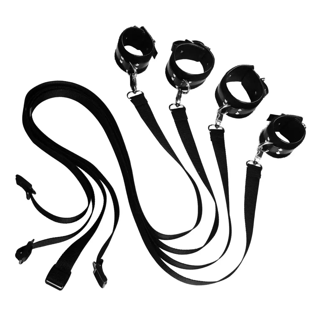 Frisky 8 Piece Restraint Set: Black LANS with Strap for Secure and Comfortable Bondage Play