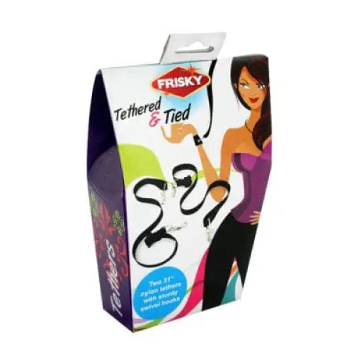 Frisky Nylon Tethers product packaging featuring illustrated female for Tethered & Tied item