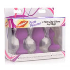 Frisky ’Purple Pleasures’ 3 Piece Silky Silicone Anal Plugs in retail packaging