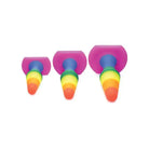 Rainbow-colored silicone anal trainer set with pink bases in three sizes - Frisky ’Rainbow Ready’