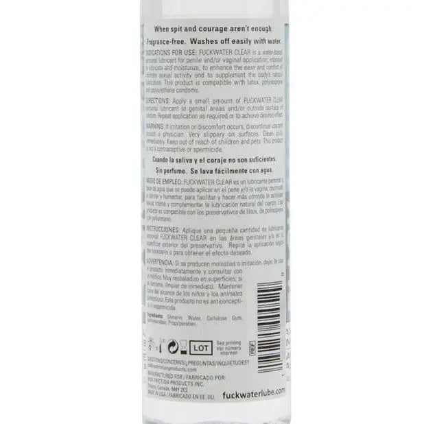 Fuck Water Clear water-based lubricant bottle with bilingual product information label