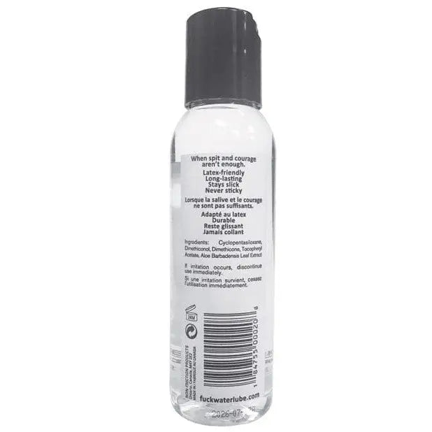 Clear bottle of Fuck Water Silicone Lubricant with black cap and product label