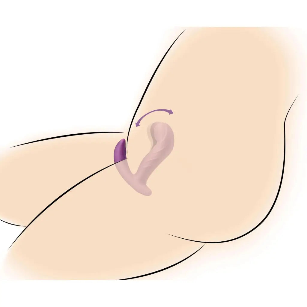 Close-up of breast with purple ribbon, showcasing G-rocker remote control vibrator