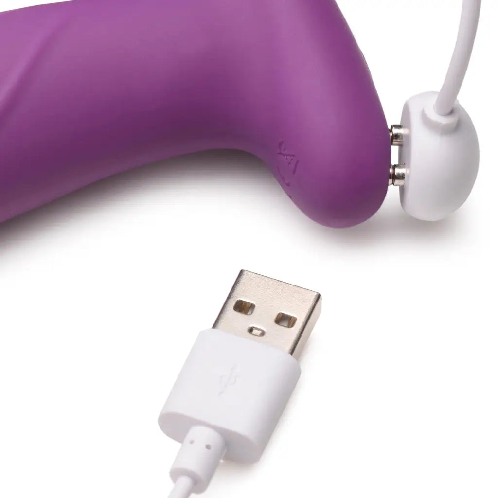 Purple G-rocker 10x silicone vibrator with remote control and white cable