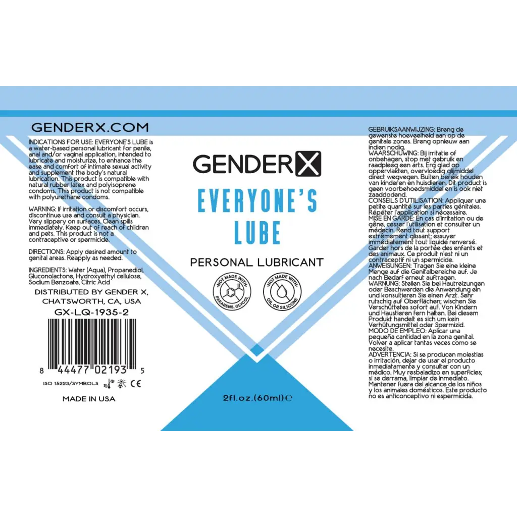 Gender X Water-Based Lubricant 2 oz. with a Ginexe Bottle for Smooth, Safe Intimacy