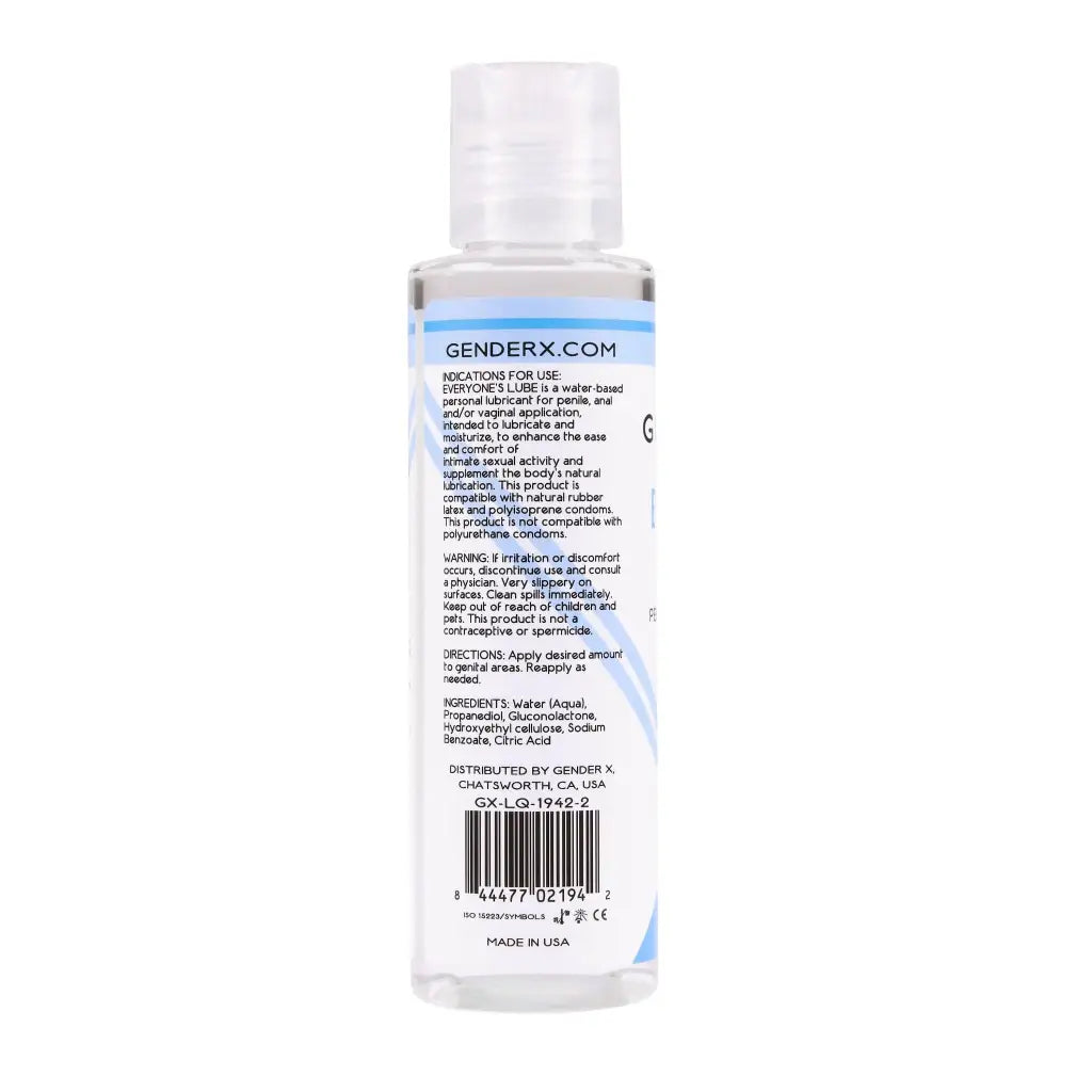 Gender X Lubricants and Toy Cleaners 4 Oz Gender X Everyone's Lube Water-Based Lubricant 4 oz. at the Haus of Shag