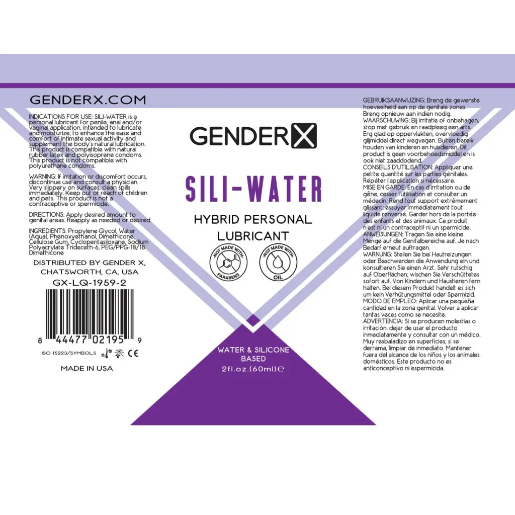 Gender X Lubricants and Toy Cleaners 2 Oz Gender X Sili-Water Hybrid Personal Lubricant 2 oz. at the Haus of Shag