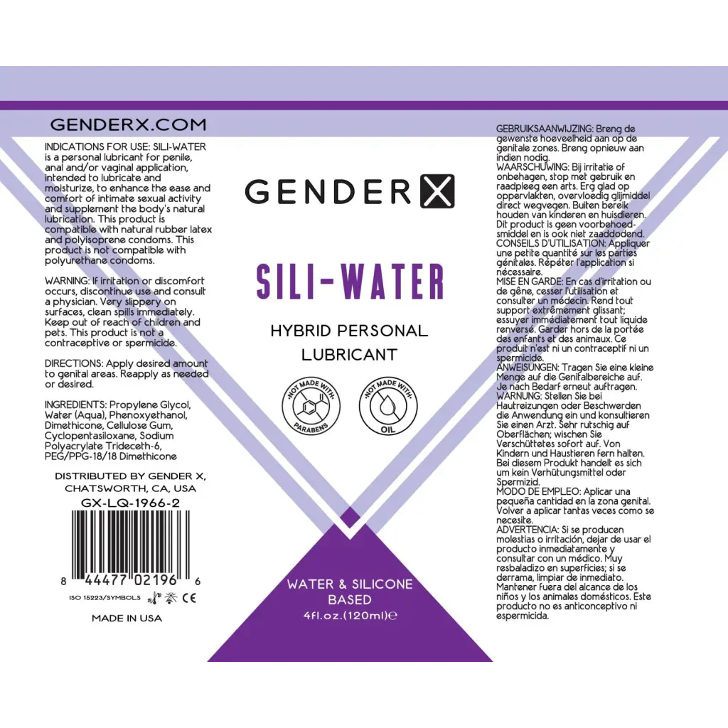 Gender X Lubricants and Toy Cleaners 4 Oz Gender X Sili-Water Hybrid Personal Lubricant 4 oz. at the Haus of Shag