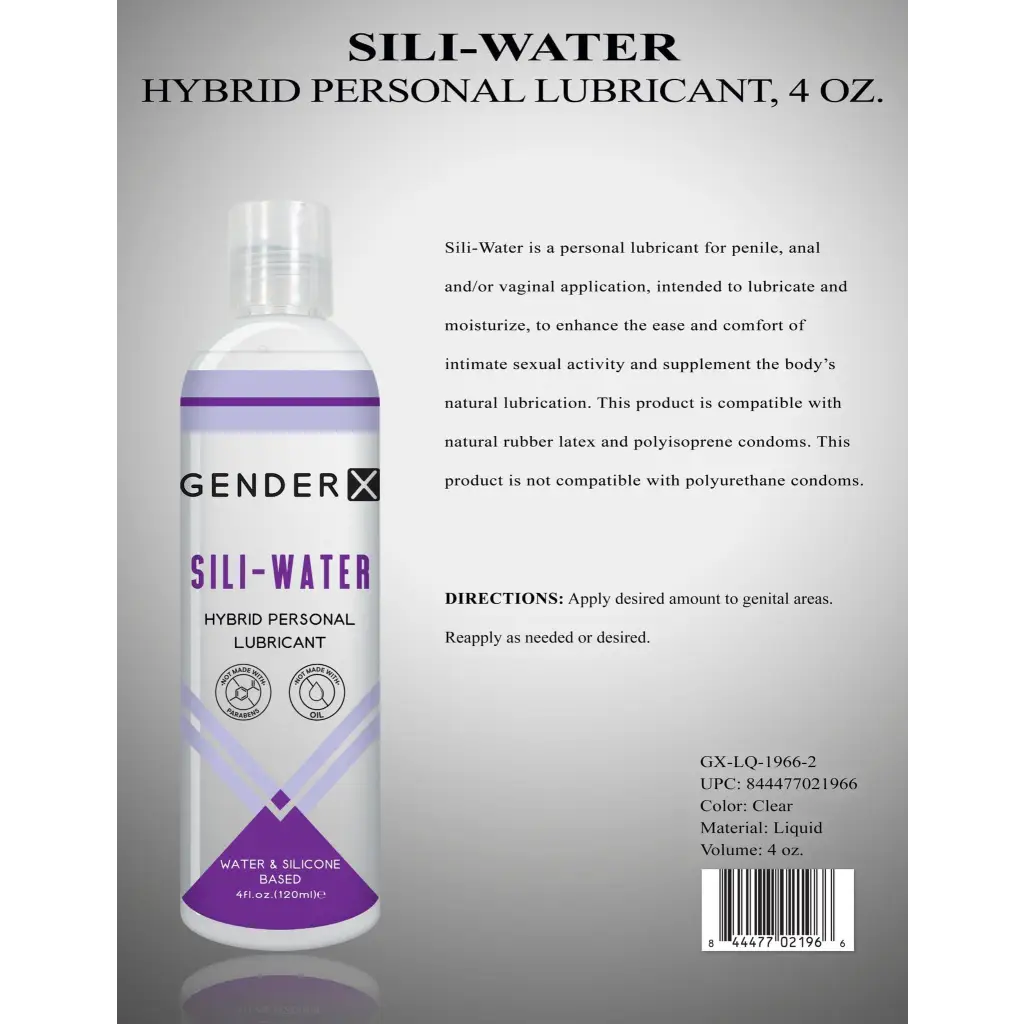 Gender X Lubricants and Toy Cleaners 4 Oz Gender X Sili-Water Hybrid Personal Lubricant 4 oz. at the Haus of Shag