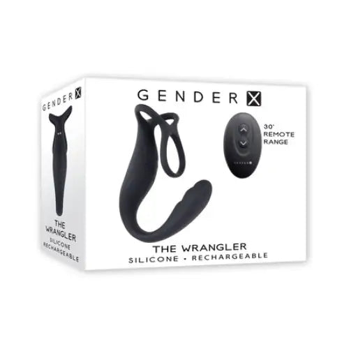 Gender X The Wrangler Rechargeable Silicone Vibrating C-ring with Remote - Black - Cock Ring