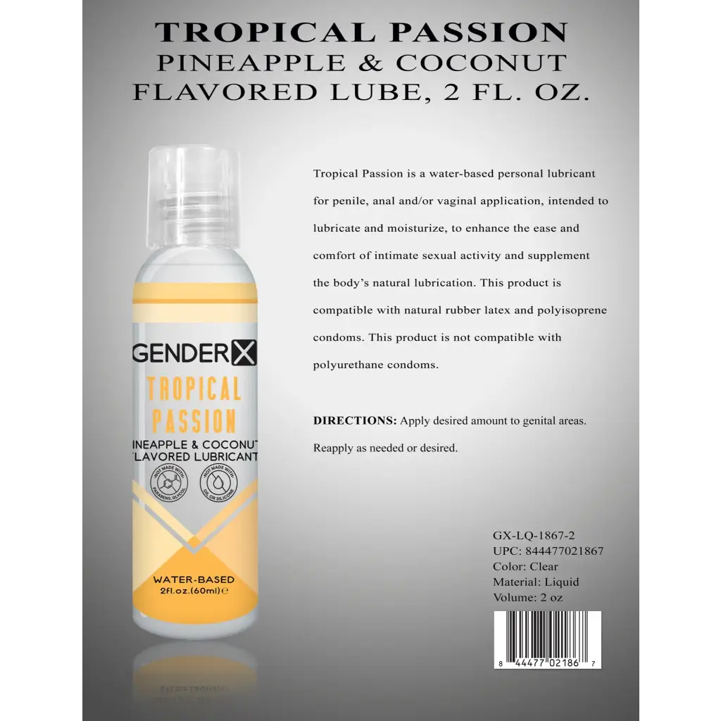 Gender X Lubricants and Toy Cleaners 2 Oz Gender X Tropical Passion Pineapple & Coconut Flavored Water-Based Lubricant 2 oz. at the Haus of Shag