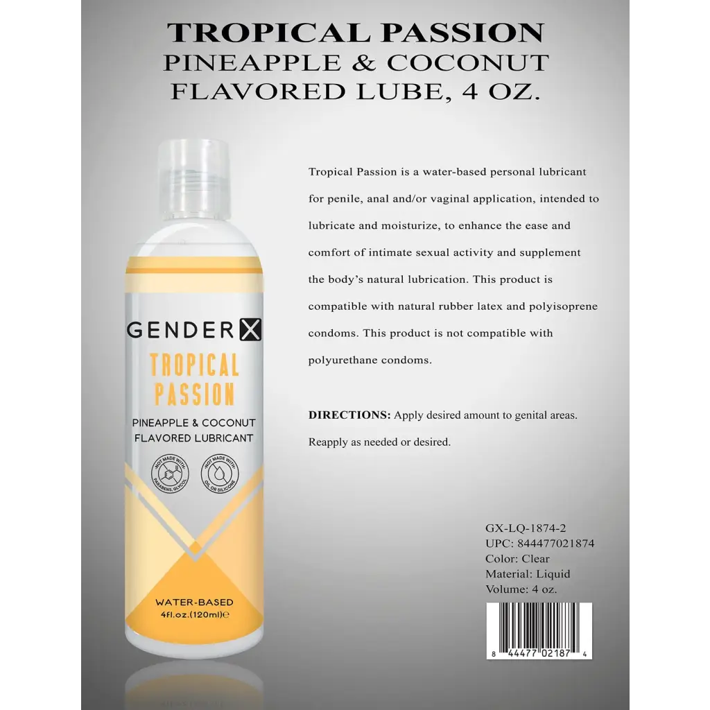 Gender X Lubricants and Toy Cleaners 4 Oz Gender X Tropical Passion Pineapple & Coconut Flavored Water-Based Lubricant 4 oz. at the Haus of Shag