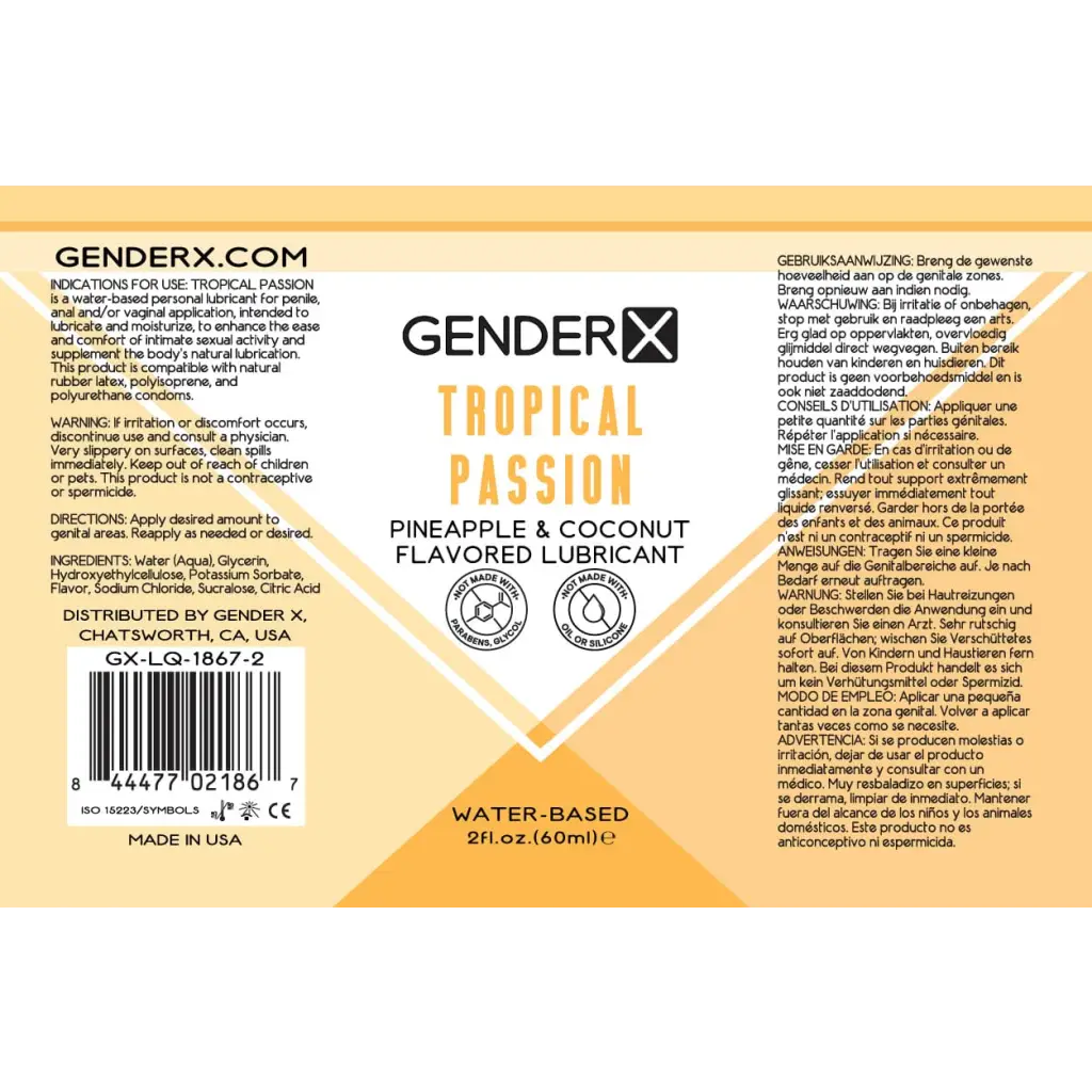 Gender X Lubricants and Toy Cleaners 2 Oz Gender X Tropical Passion Pineapple & Coconut Flavored Water-Based Lubricant 2 oz. at the Haus of Shag