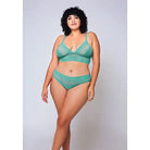 Icollection Lingerie Lingerie - Plus/queen - Hanging 2X Geometric Lace Bralette & Hipster Teal at the Haus of Shag