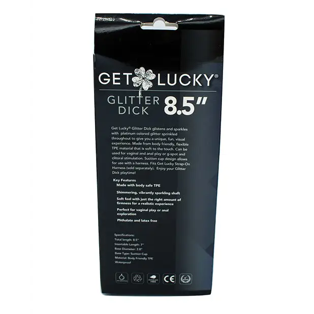 Get Lucky 8.5’’ Real Skin Glitter Dick - Clear - Dongs & Dildos