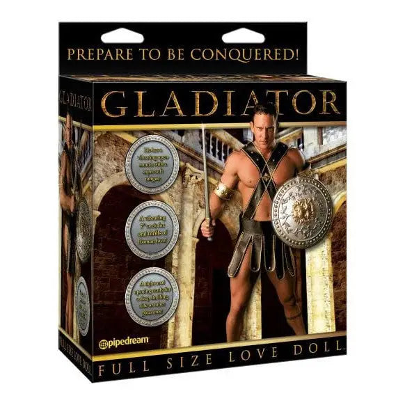 Man in Gladiator Costume with Gladiator Love Doll Sex Toys Box