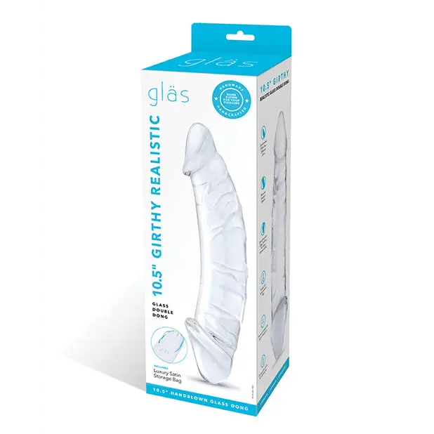 Glas 10.5 in. Girthy Realistic Glass Double Dong Dildo - Double Ended Dildo