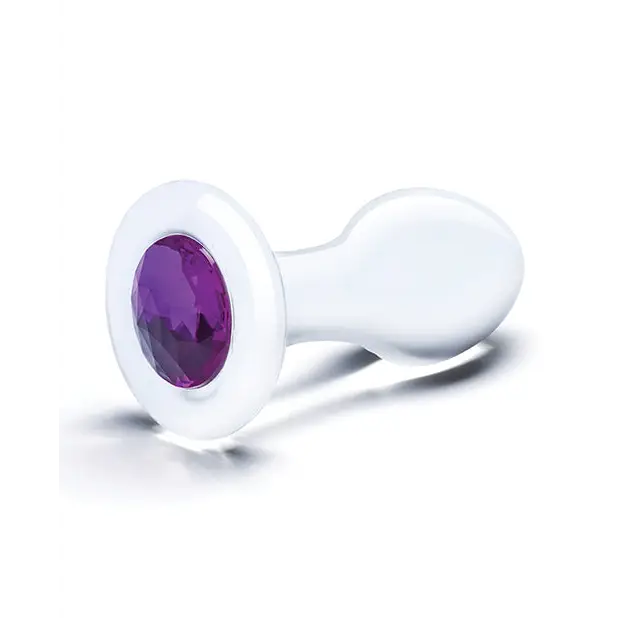 Glas 3.5 in. Bling Bling Glass Butt Plug with Purple Gem Base - Purple - Butt Plug