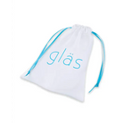 White drawstring bag with blue ribbon for Glas 3.5 in. Galileo Glass Butt Plug