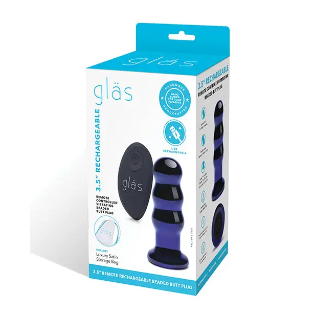 Glas 3.5 in. Rechargeable Remote-Controlled Vibrating Beaded Butt Plug - Butt Plug