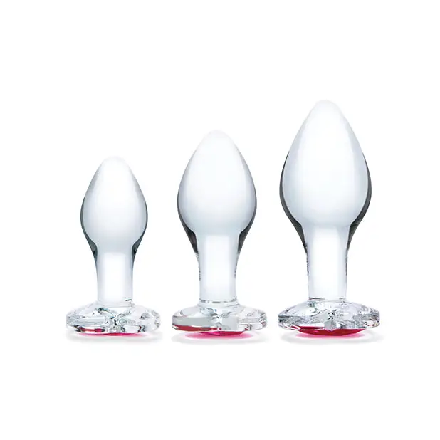 Glas 3 Pc Heart Jewel Glass Anal Training Kit - Butt Plug