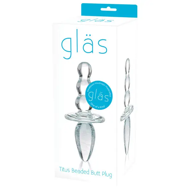 Glas 4.5 in. Titus Beaded Butt Plug - Clear - Butt Plug