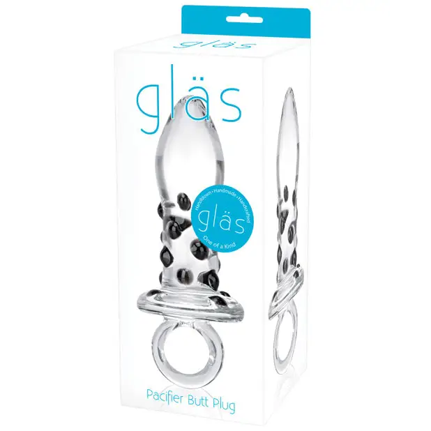 Glas 5 in. Pacifier Glass Butt Plug with Ring Handle - Clear - Butt Plug