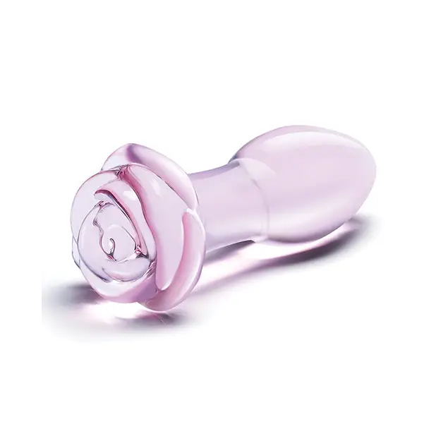 Glas 5 in. Rosebud Glass Butt Plug - Pink - Butt Plug