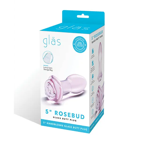 Glas 5 in. Rosebud Glass Butt Plug - Pink - Butt Plug