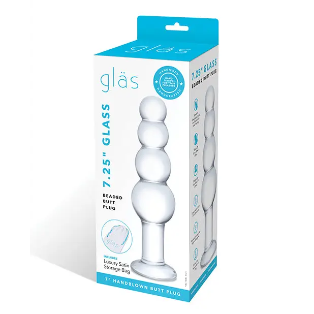 Glas 7.25 in. Glass Beaded Butt Plug - Clear - Anal Beads