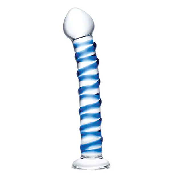 Glas 7.5 in. Blue Spiral Glass Dildo - Realistic Dildo