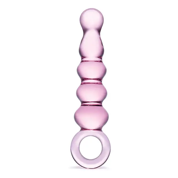 Pink glass quintessence beaded anal slider with ring handle