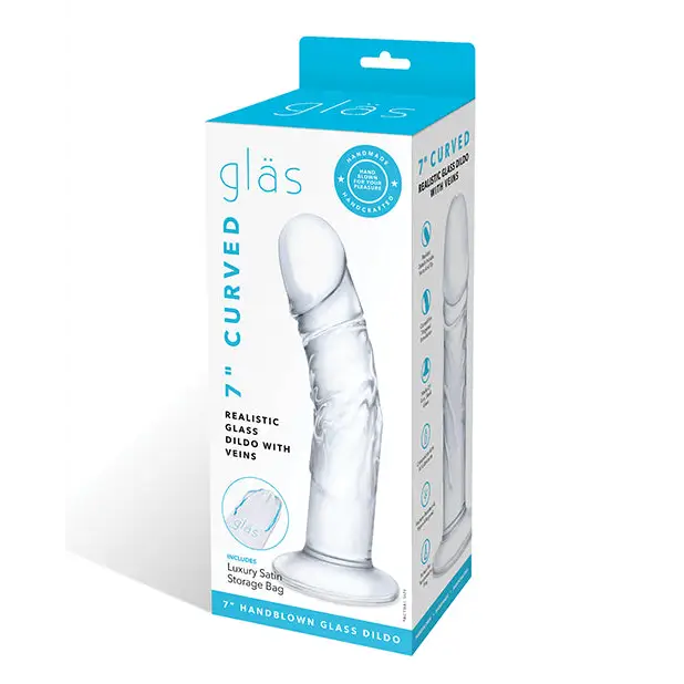 Glas 7 in. Curved Realistic Glass Dildo with Veins - Realistic Dildo