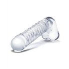 Glas 8 in. Realistic Ribbed Glass G-Spot Dildo with Balls - Realistic Dildo