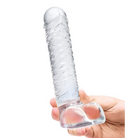 Glas 8 in. Realistic Ribbed Glass G-Spot Dildo with Balls - Realistic Dildo