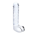 Glas 8 in. Realistic Ribbed Glass G-Spot Dildo with Balls - Realistic Dildo