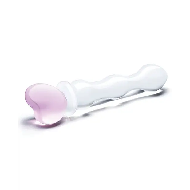 Glas 8 in. Sweetheart Glass Dildo with Pink Heart-Shaped Handle - Realistic Dildo