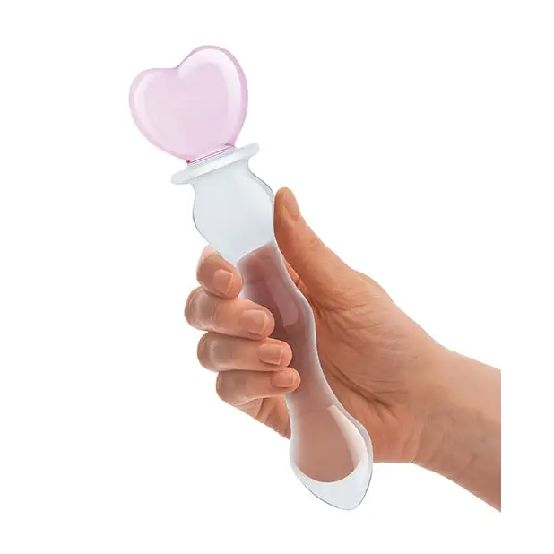 Glas 8 in. Sweetheart Glass Dildo with Pink Heart-Shaped Handle - Realistic Dildo