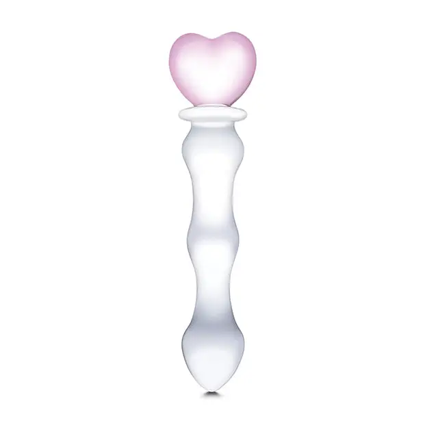 Glas 8 in. Sweetheart Glass Dildo with Pink Heart-Shaped Handle - Realistic Dildo