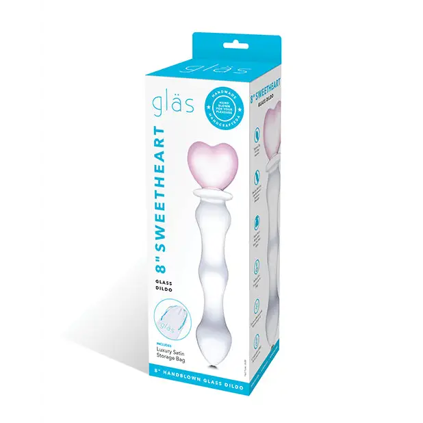 Glas 8 in. Sweetheart Glass Dildo with Pink Heart-Shaped Handle - Realistic Dildo