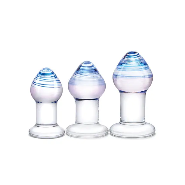 Glas Amethyst Rain 3-Piece Glass Anal Training Kit - Blue - Butt Plug