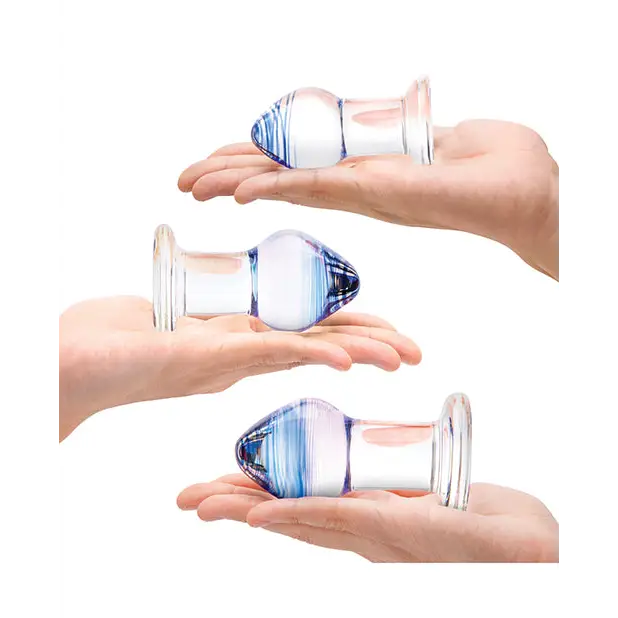 Glas Amethyst Rain 3-Piece Glass Anal Training Kit - Blue - Butt Plug