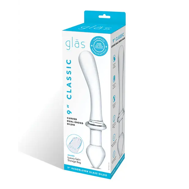 Glas Classic 9 in. Curved Dual-Ended Glass Dildo - Double Ended Dildo