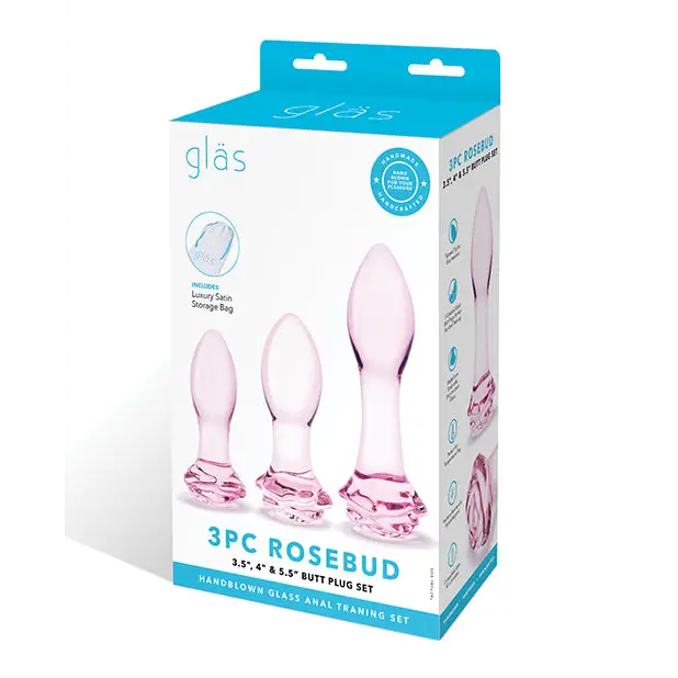 Glas Rosebud 3-Piece Glass Anal Plug Set - Pink - Butt Plug