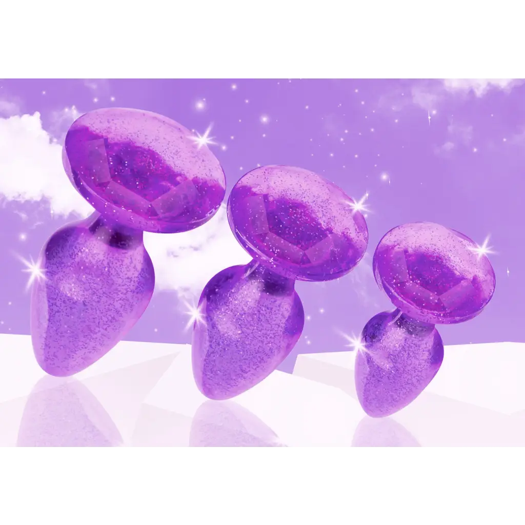 Booty Sparks Plug Purple Glitter Gem Anal Plug Set at the Haus of Shag